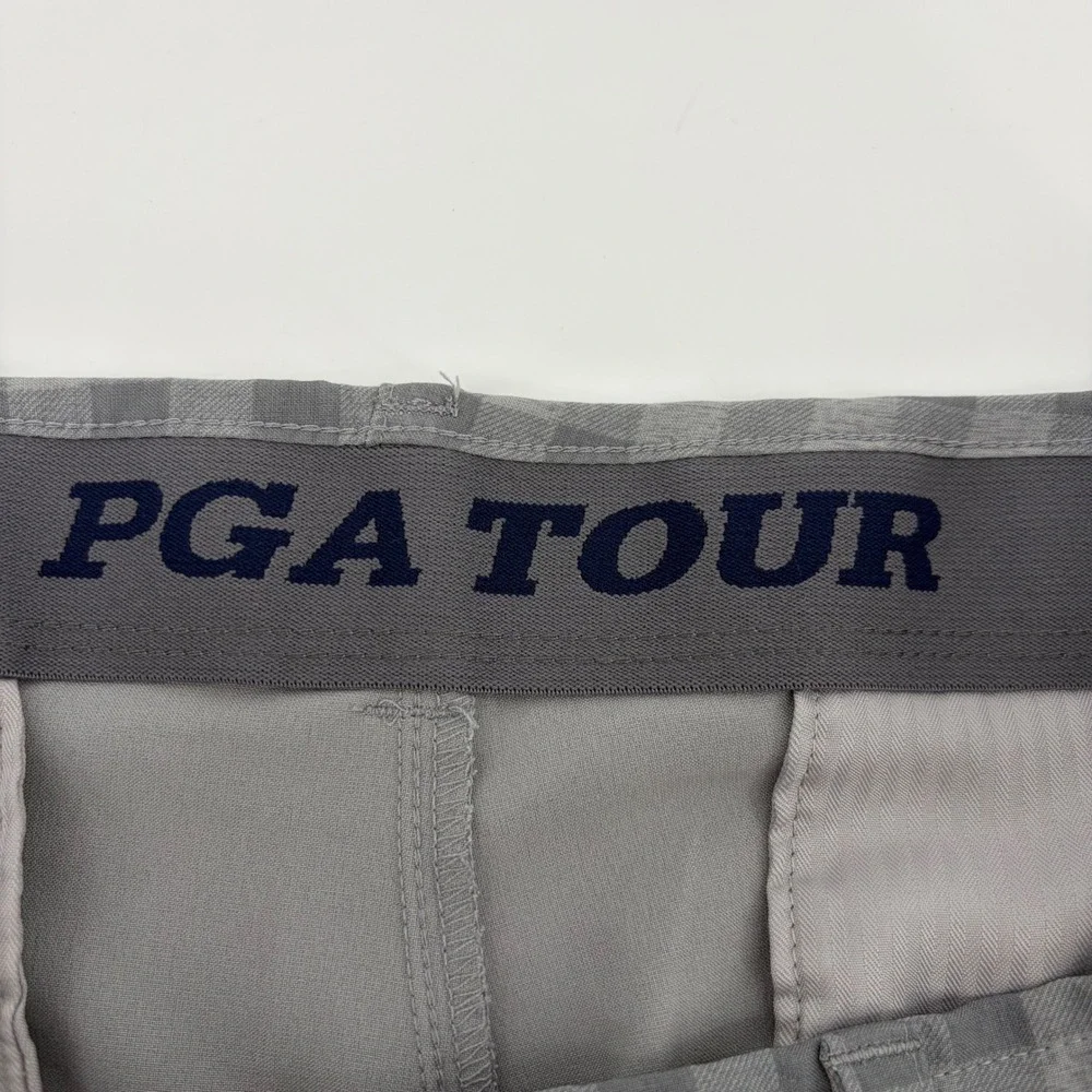 PGA Tour Mens 38 Grey Golf Shorts Gingham Plaid Stretch Performance 9 Inseam